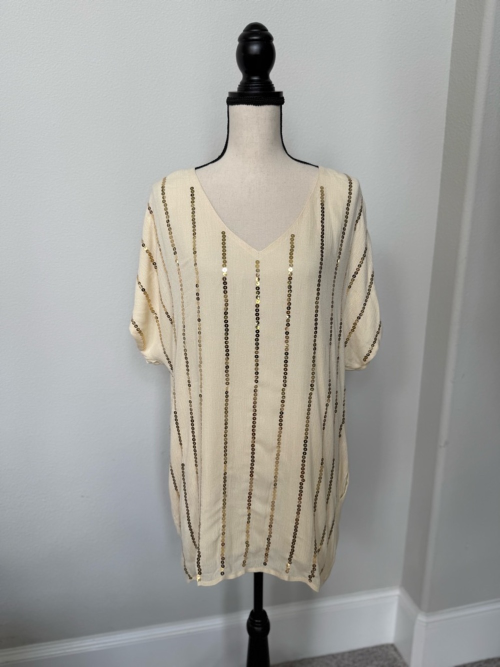 By Together Cream Dress with Gold Sequin Stripes